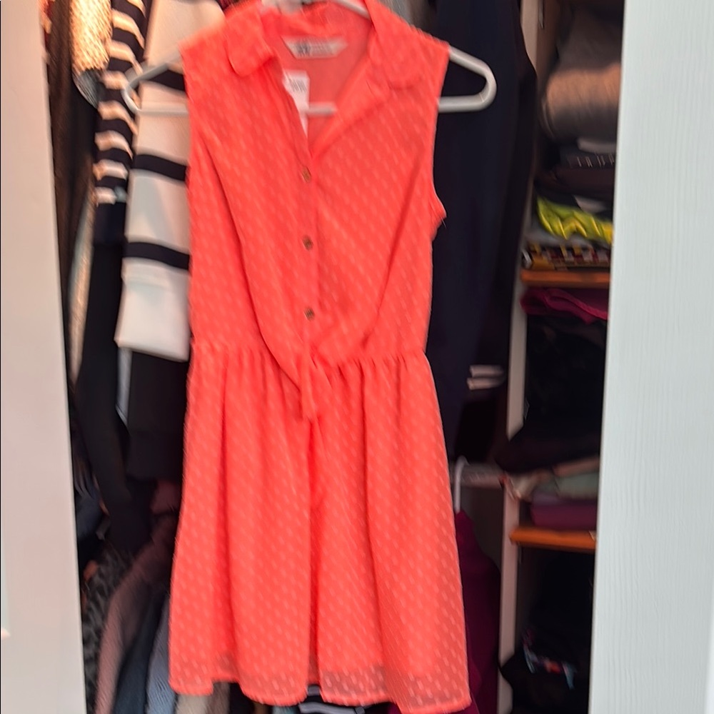 H&M Orange Pink Buttoned Smocked Sundress